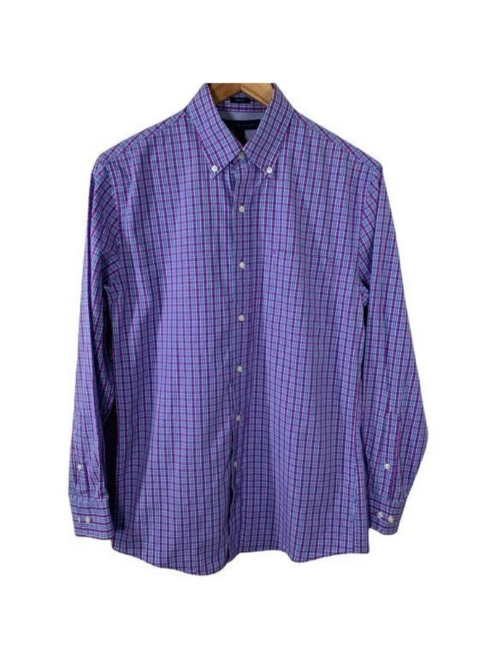 Tommy Hilfiger Mens 15 Slim Fit Button Down Shirt Purple Plaid